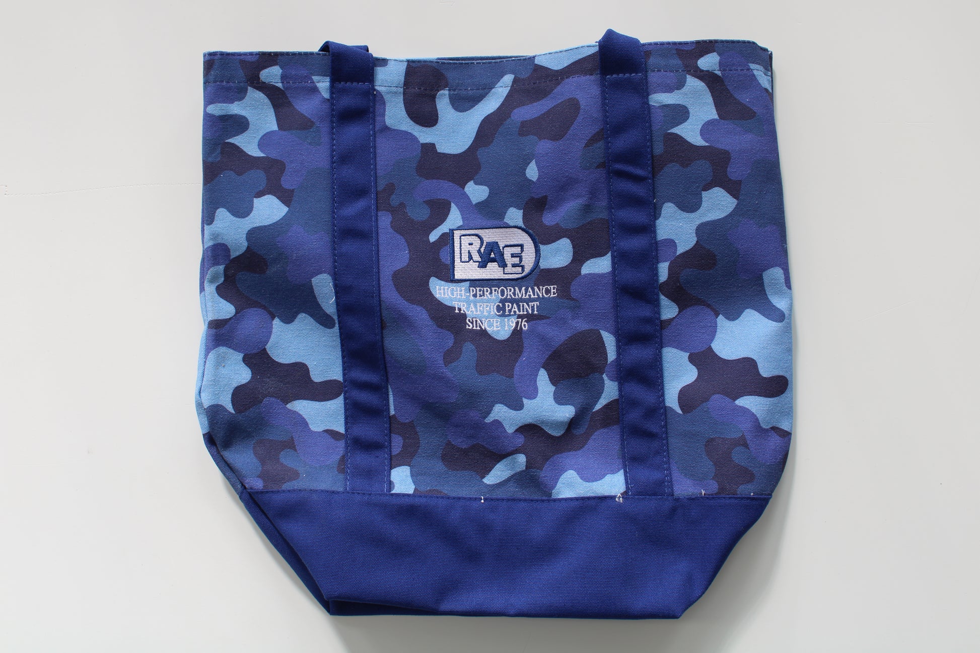 picture of RAE blue camo nature tote bag