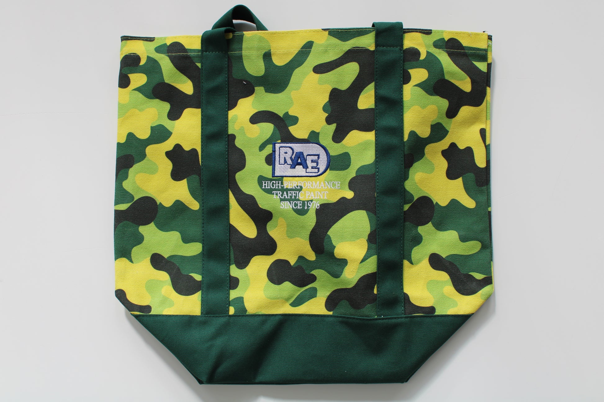 picture of RAE green camo nature tote bag