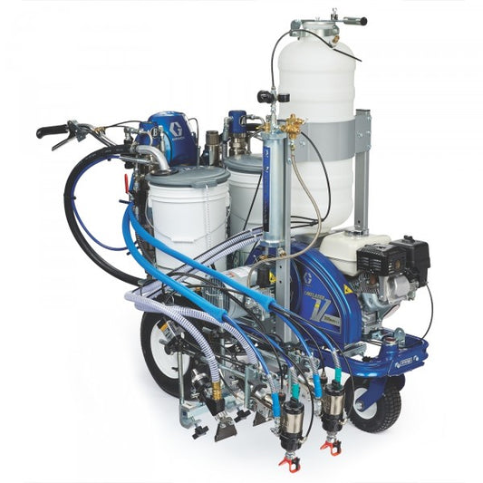 A Graco LineLazer V 200MMA 1:1 HP Reflective Series Airless Line Striper, 2 Gun 3/4 front view