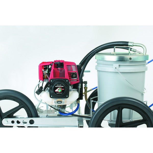 Graco FieldLazer S100 zoomed in side view of engine and bucket