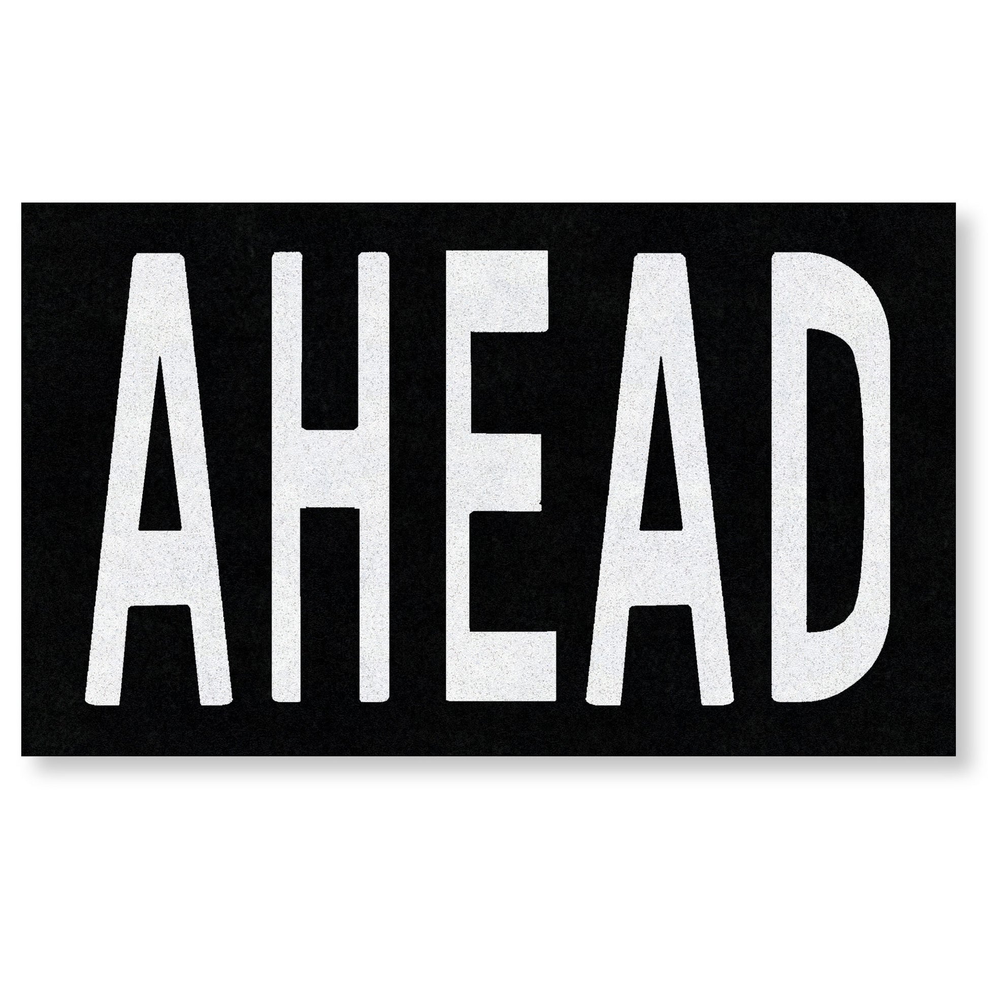 The word AHEAD in all capital letters.  The letters are white on a black rectangle.