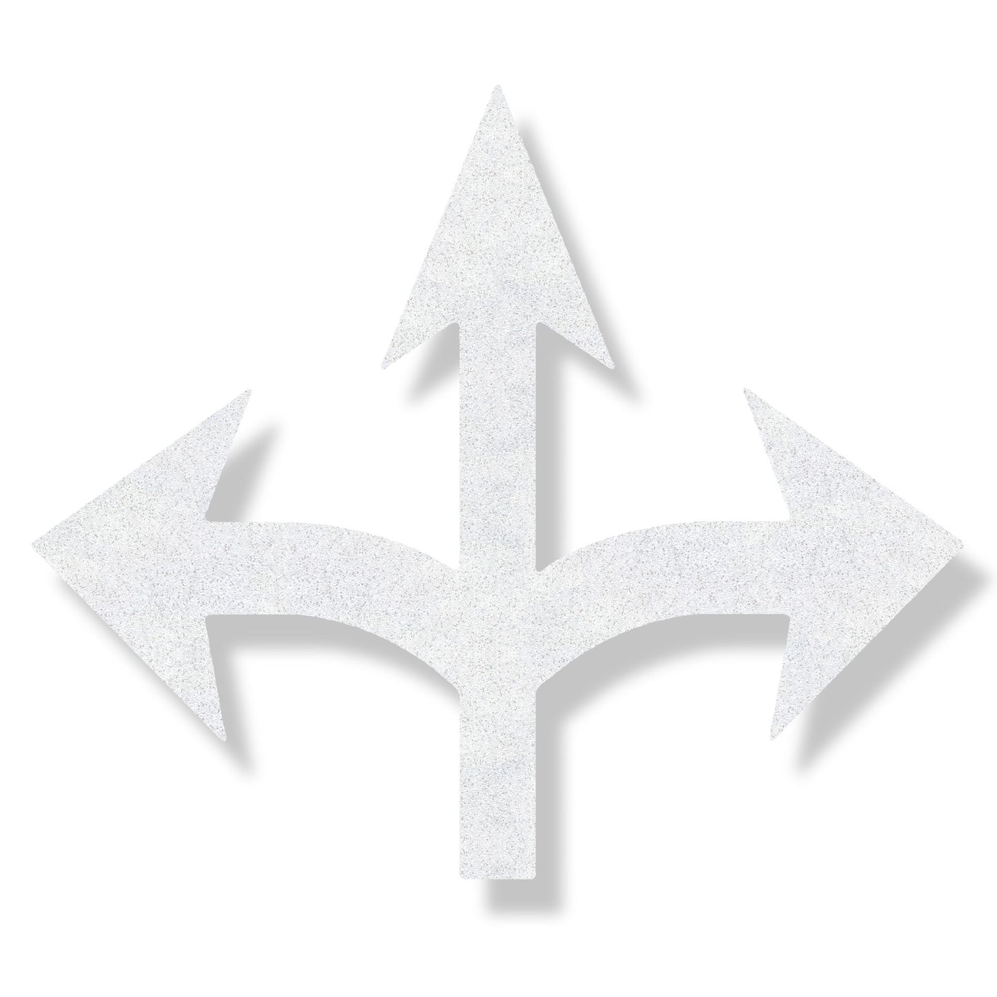 White arrow pointing left, right, and center