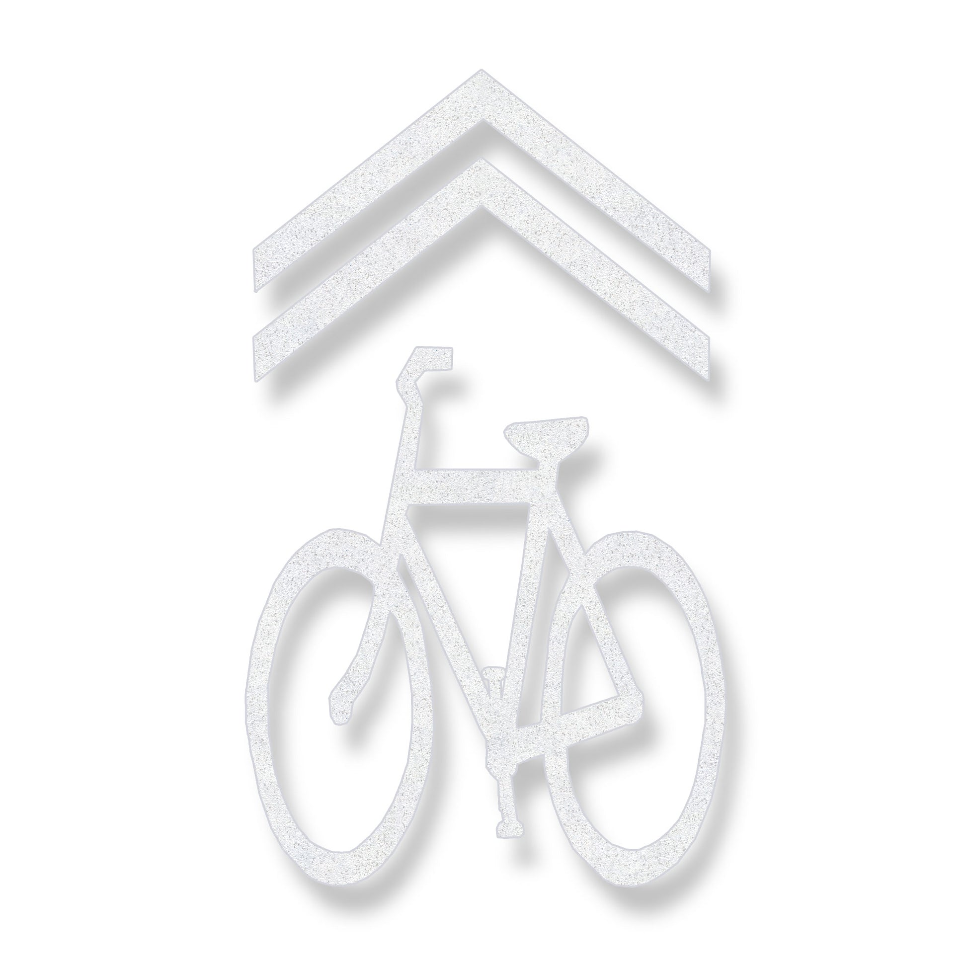 White preformed thermoplastic bicycle shared lane symbol under a chevron