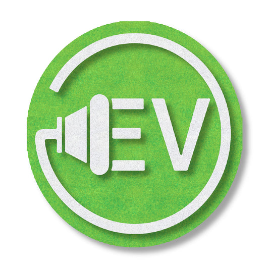 white preformed thermoplastic EV charger symbol with green contrast