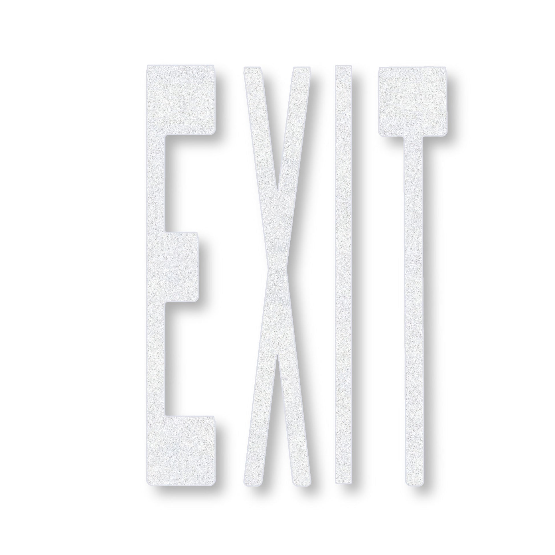 white preformed thermoplastic EXIT in all caps in white