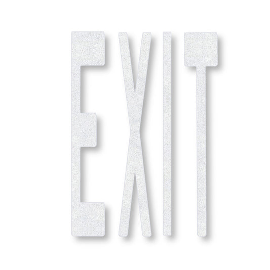 white preformed thermoplastic EXIT in all caps in white