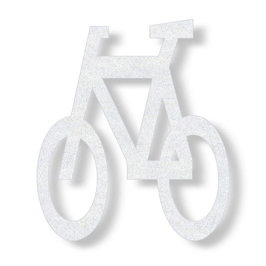 White preformed thermoplastic bicycle symbol