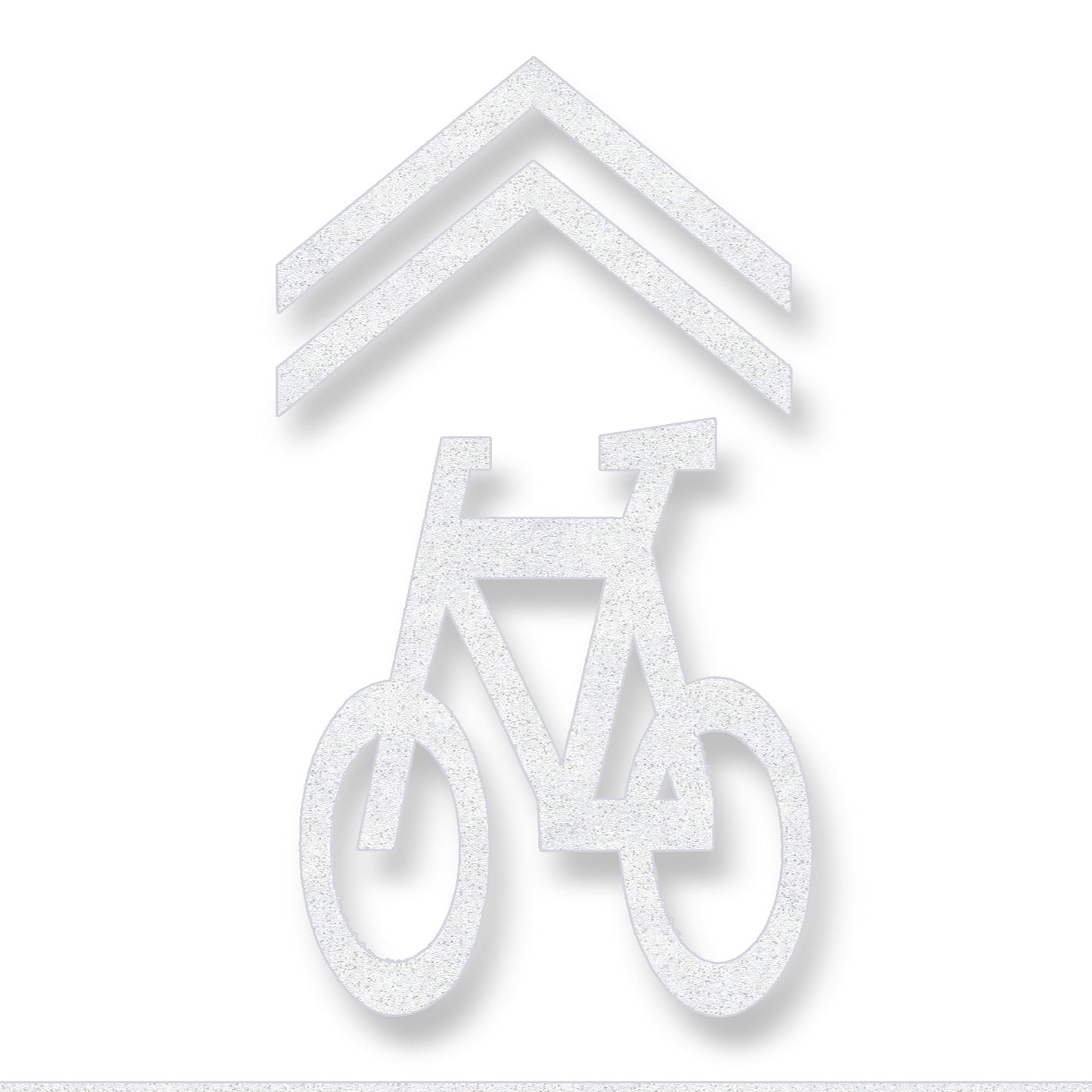 White bicycle symbol under a chevron