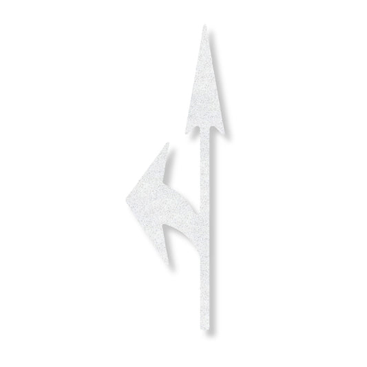 A white preformed thermoplastic elonged combo arrow pointing up and left