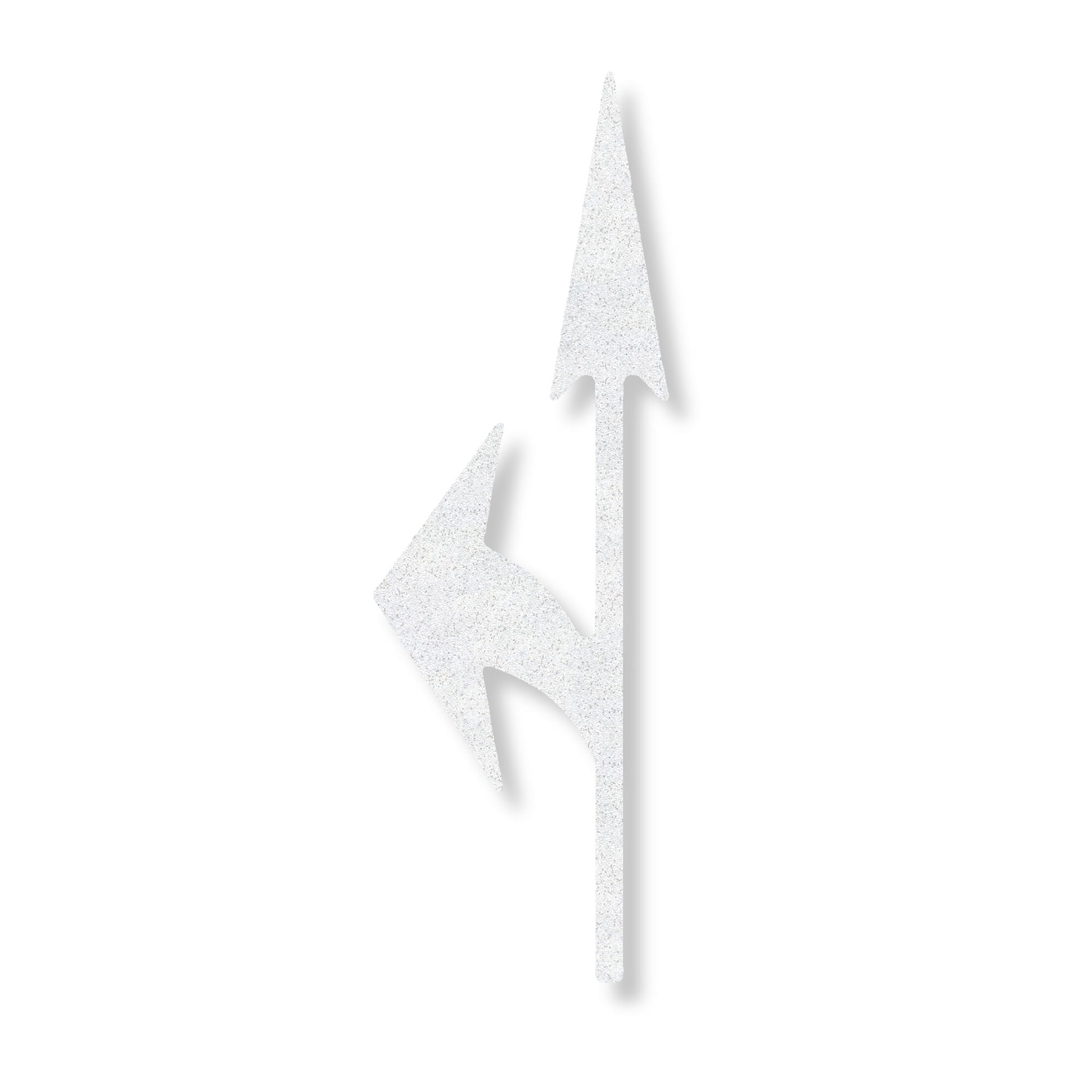 A white preformed thermoplastic elonged combo arrow pointing up and left