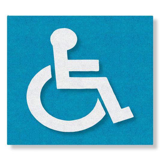 White preformed thermoplastic handicap symbol on a blue box