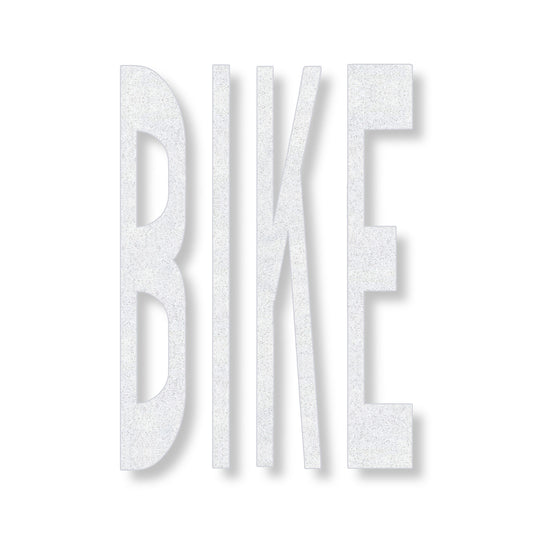 White preformed thermoplastic word BIKE in all capitals
