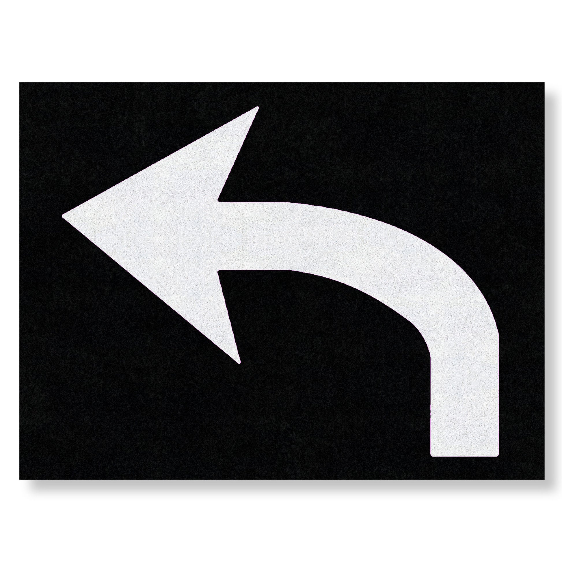 preformed thermoplastic White Turn Arrow pointing left on a black rectangle