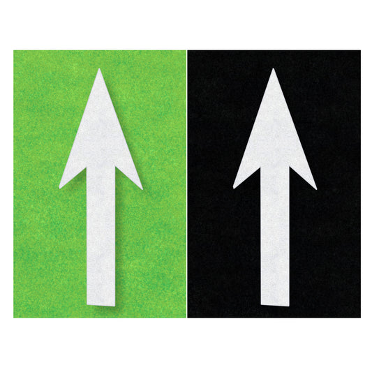 White straight arrow on black and green rectangles