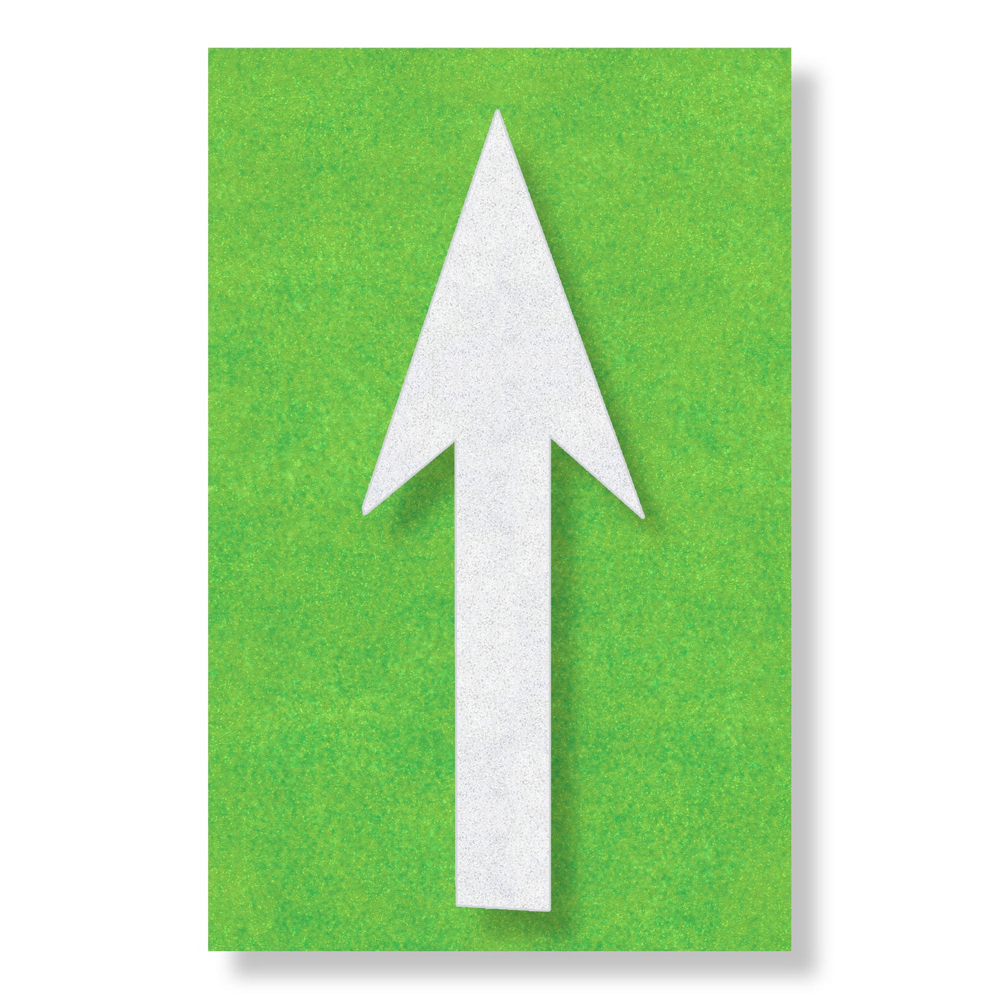 White straight arrow on a green rectangle