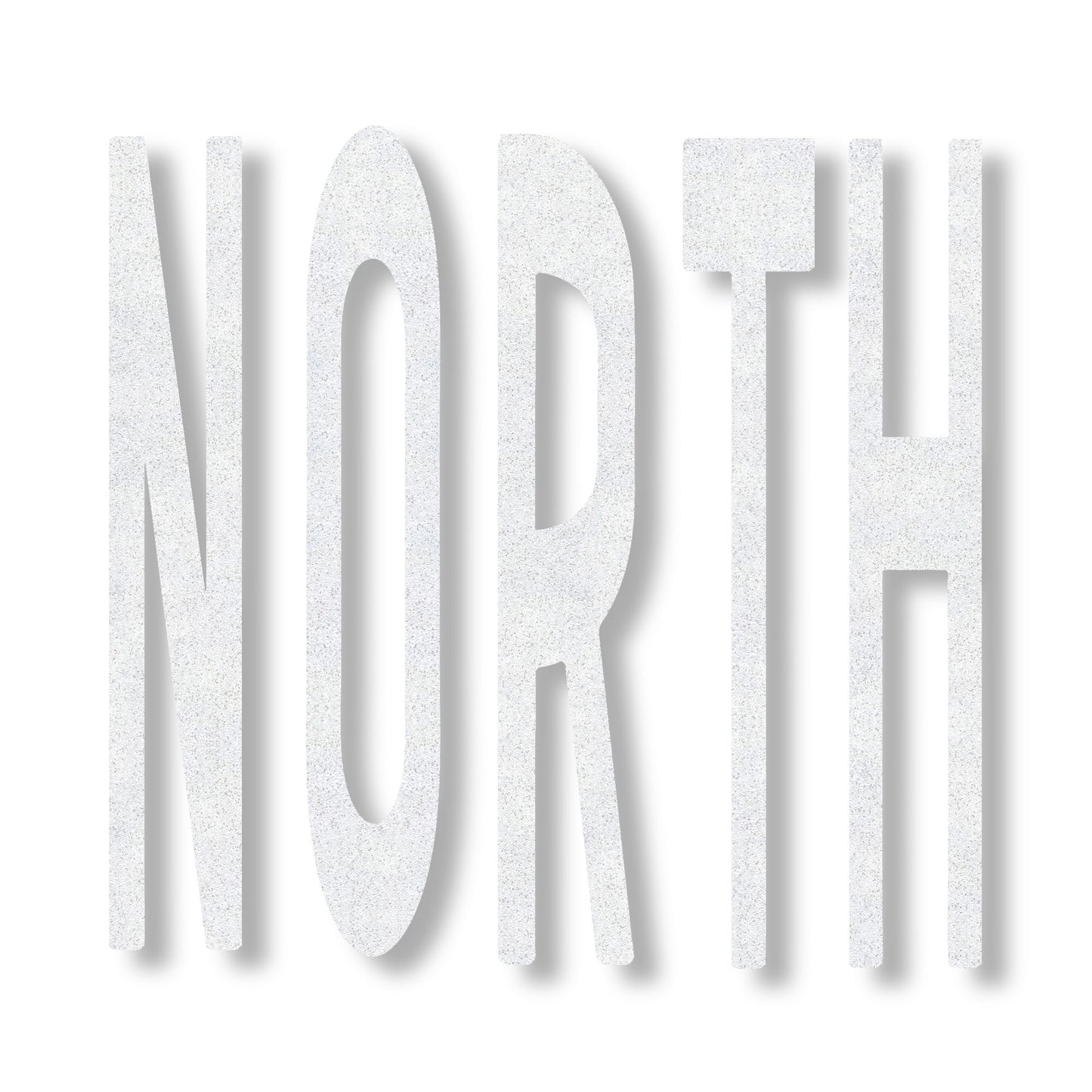 white preformed thermoplastic word 8' NORTH in all caps in white