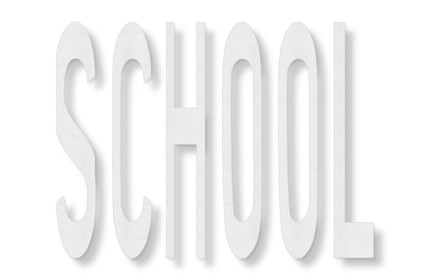 The word SCHOOL in textured white tape