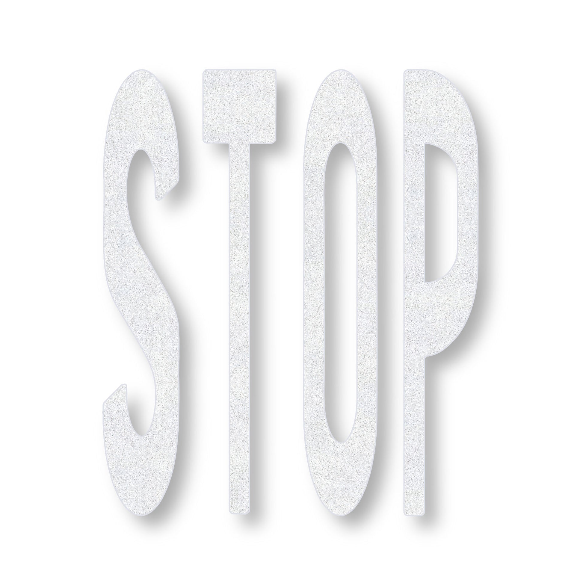 preformed thermoplastic STOP In all caps in white