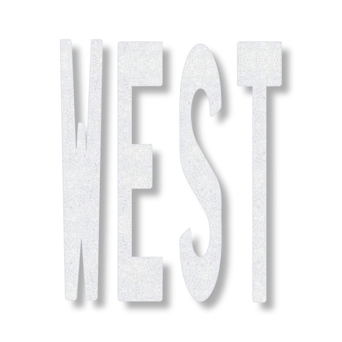 WEST in all caps in white