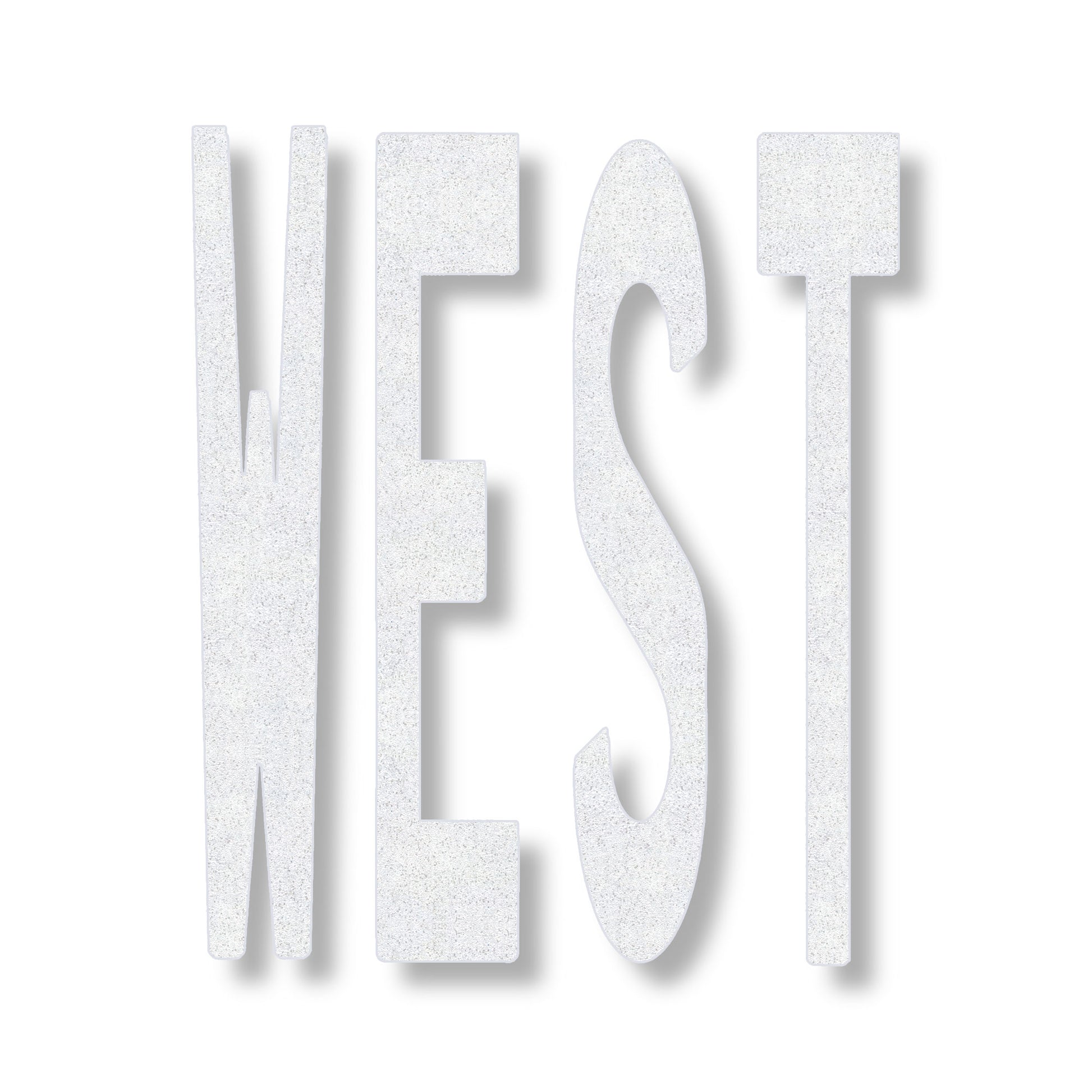 preformed thermoplastic WEST in all caps in white