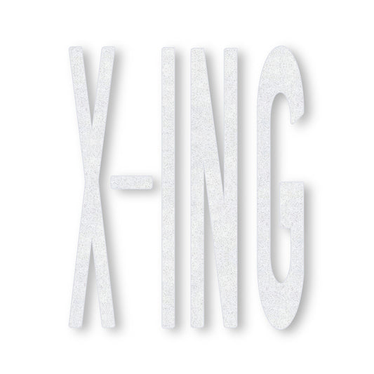 preformed thermoplastic X-ING in all caps in white