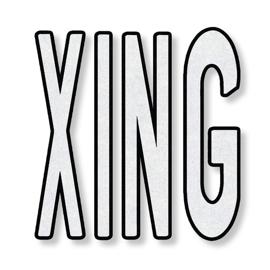 Preformed Thermoplastic wording White XING in all caps with a black boarder