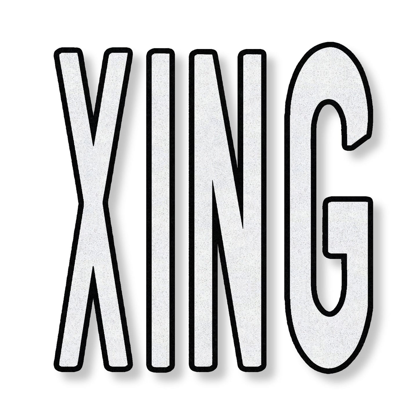 Preformed Thermoplastic wording White XING in all caps with a black boarder