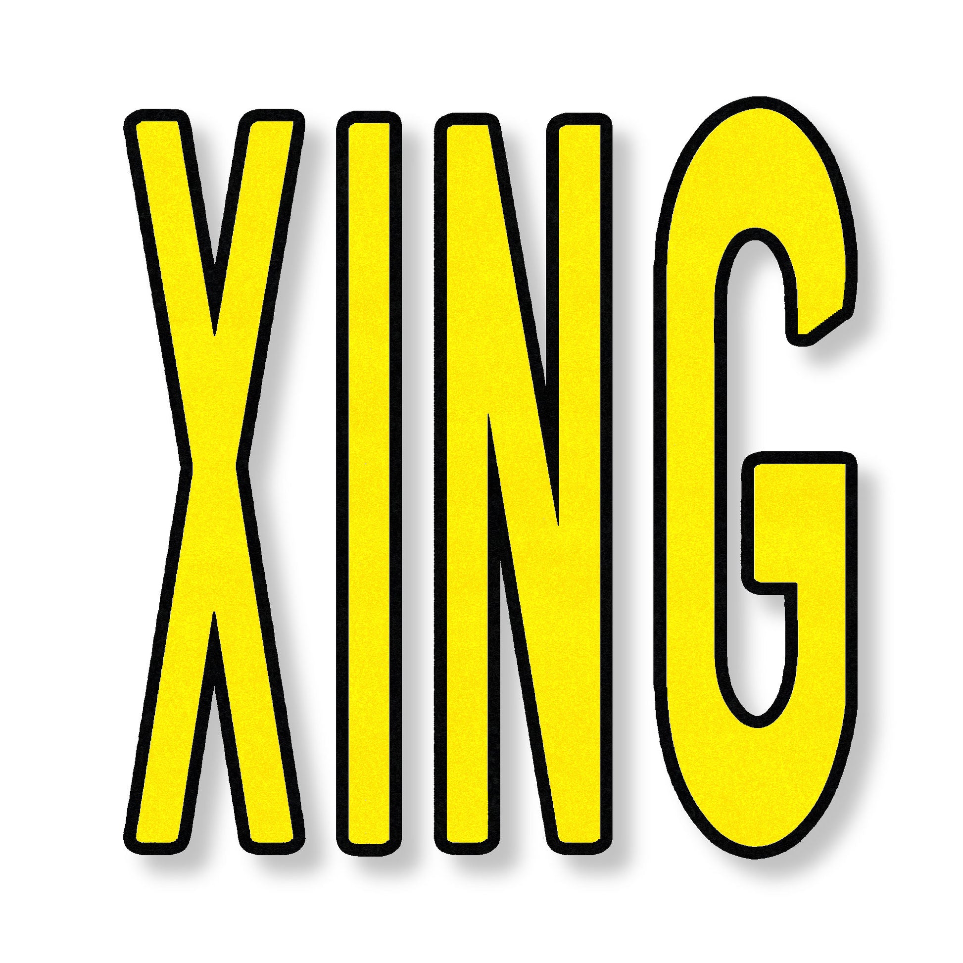 Preformed Thermoplastic wording Yellow XING in all caps with a black boarder