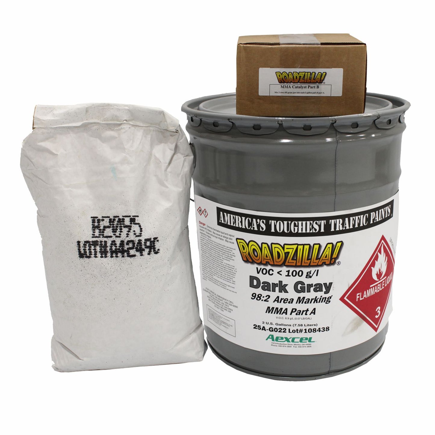 Dark Gray Roadzilla 98:2 MMA pavement marking paint kit for durable traffic striping applications