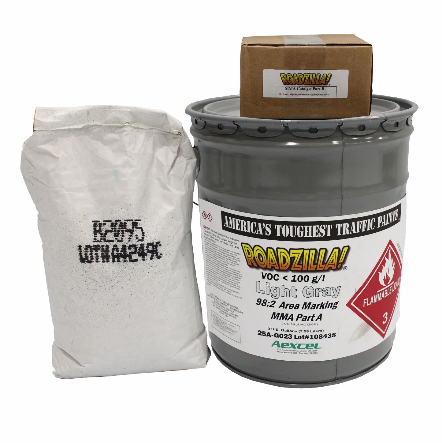 Light Gray Roadzilla 98:2 MMA pavement marking paint kit for durable traffic striping applications
