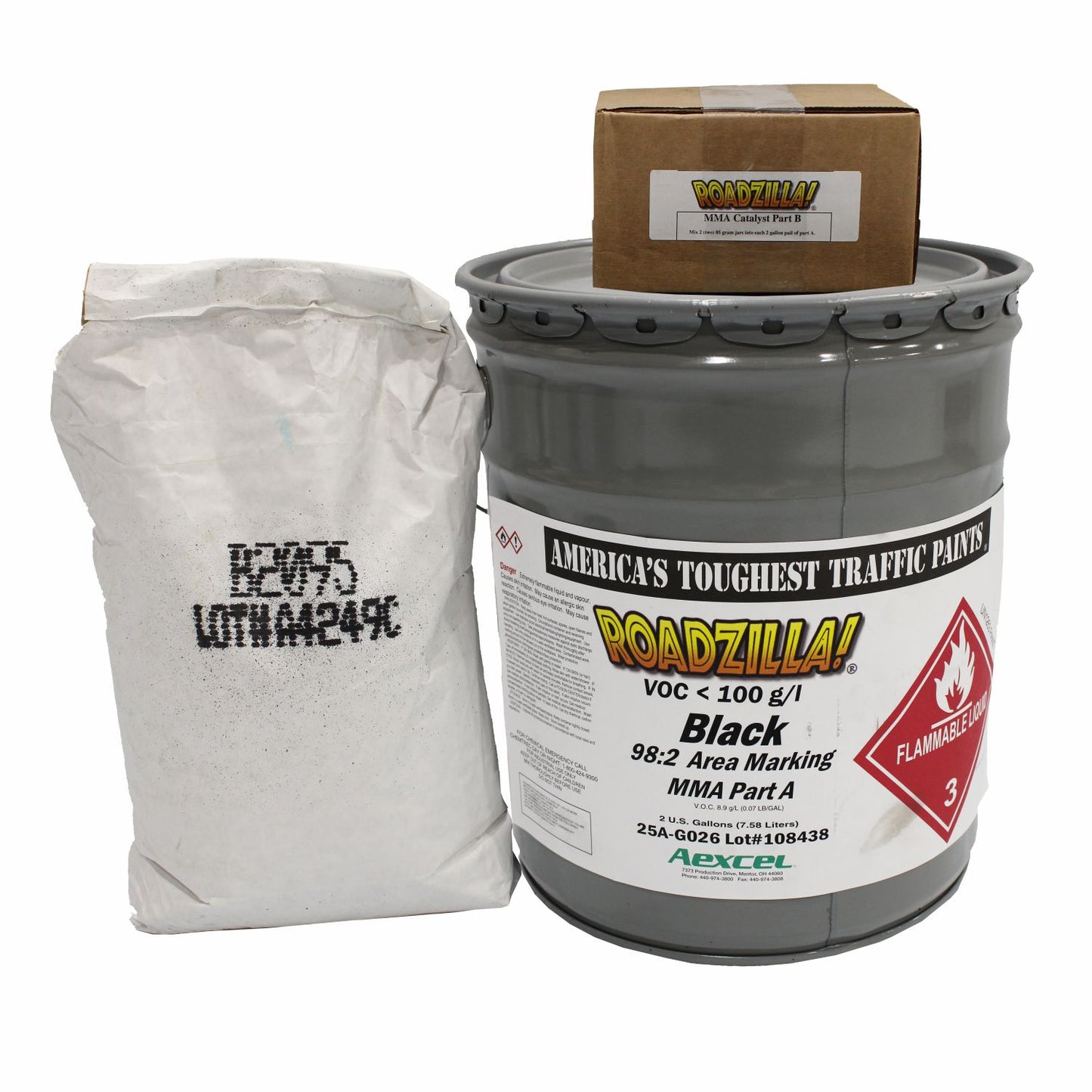 Black Roadzilla 98:2 MMA pavement marking paint kit for durable traffic striping applications