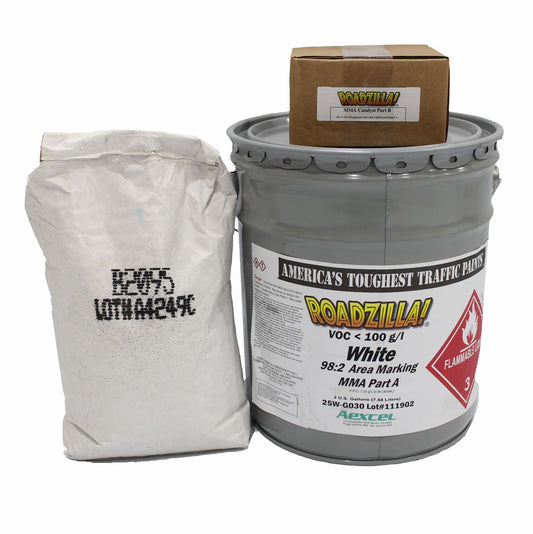 White Roadzilla 98:2 MMA pavement marking paint kit for durable traffic striping applications