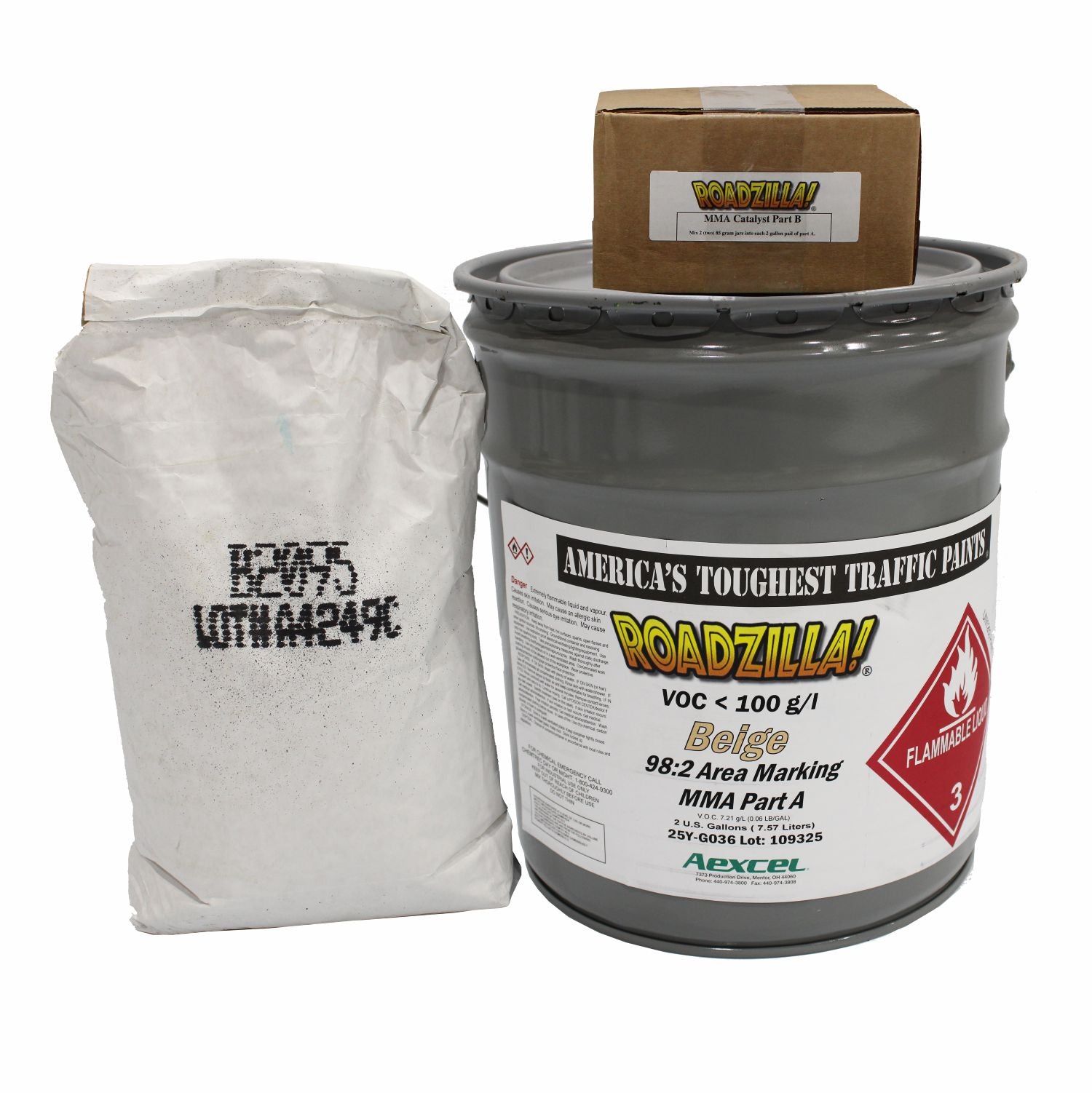 Beige Roadzilla 98:2 MMA pavement marking paint kit for durable traffic striping applications