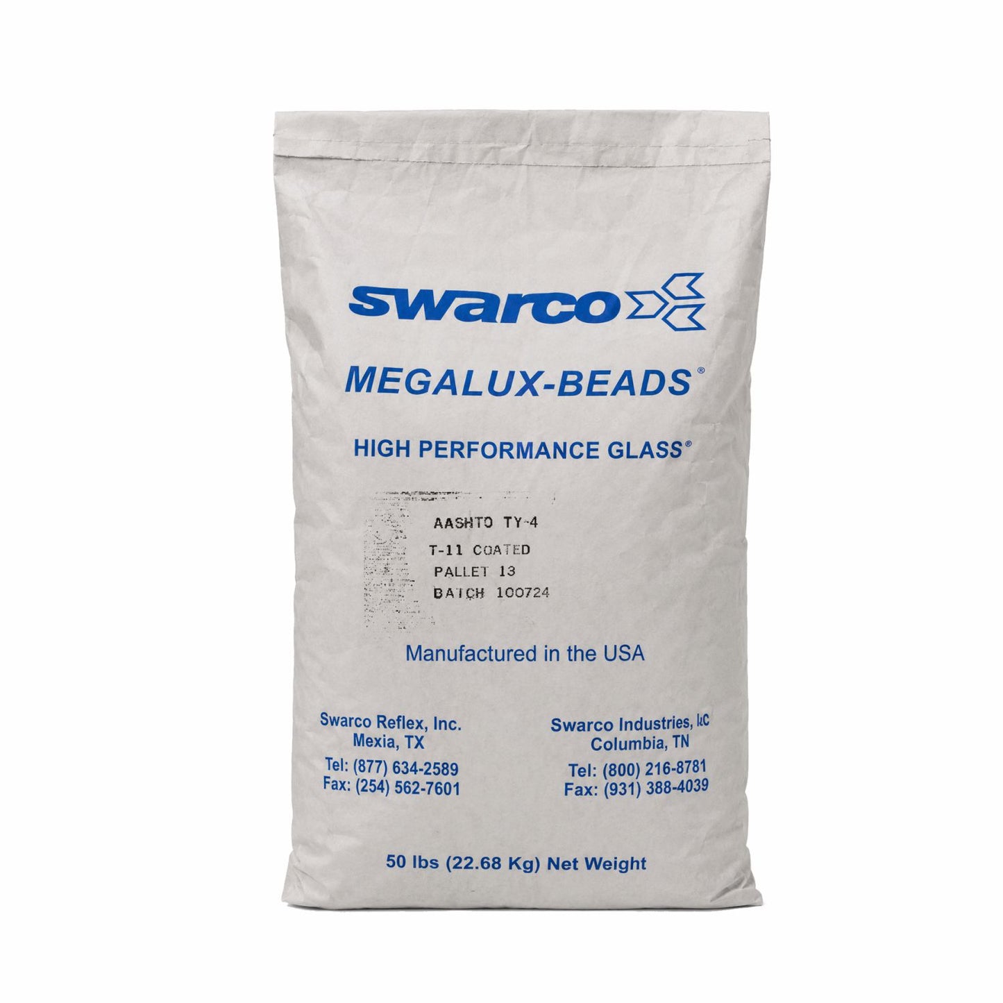 A bag SWARCO IL Type-4 Megalux reflective glass beads for high-visibility pavement markings