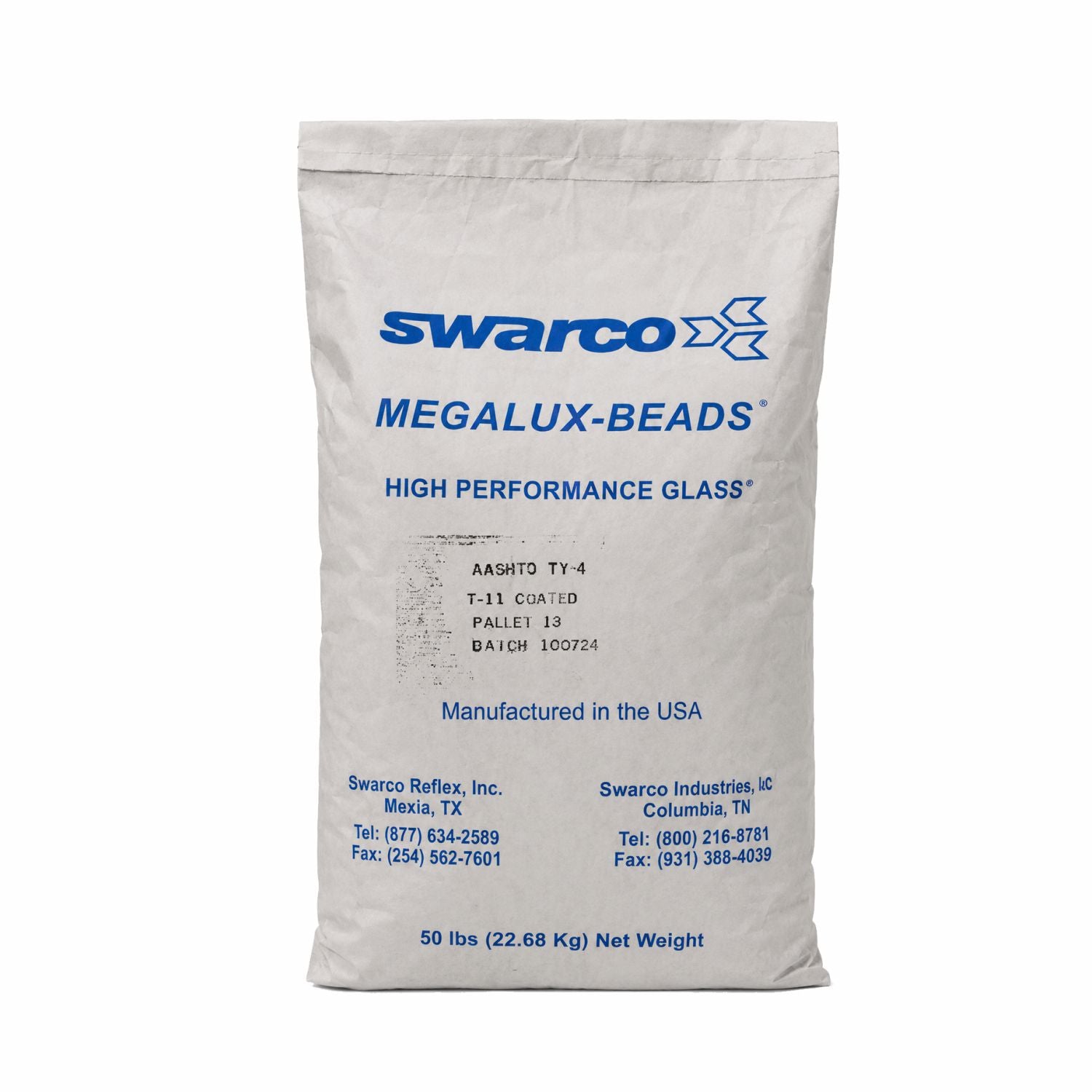 A bag SWARCO IL Type-4 Megalux reflective glass beads for high-visibility pavement markings