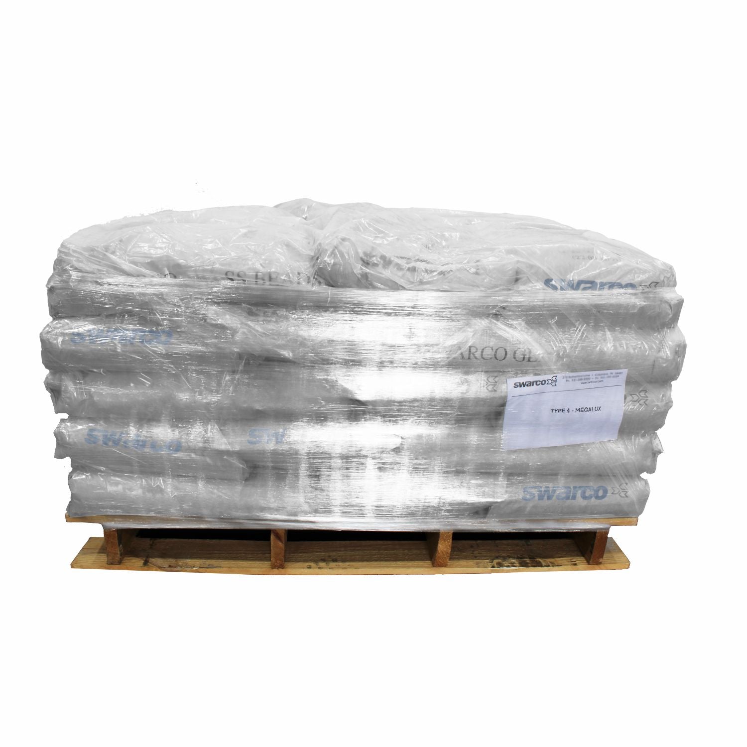 A pallet SWARCO IL Type-4 Megalux reflective glass beads for high-visibility pavement markings