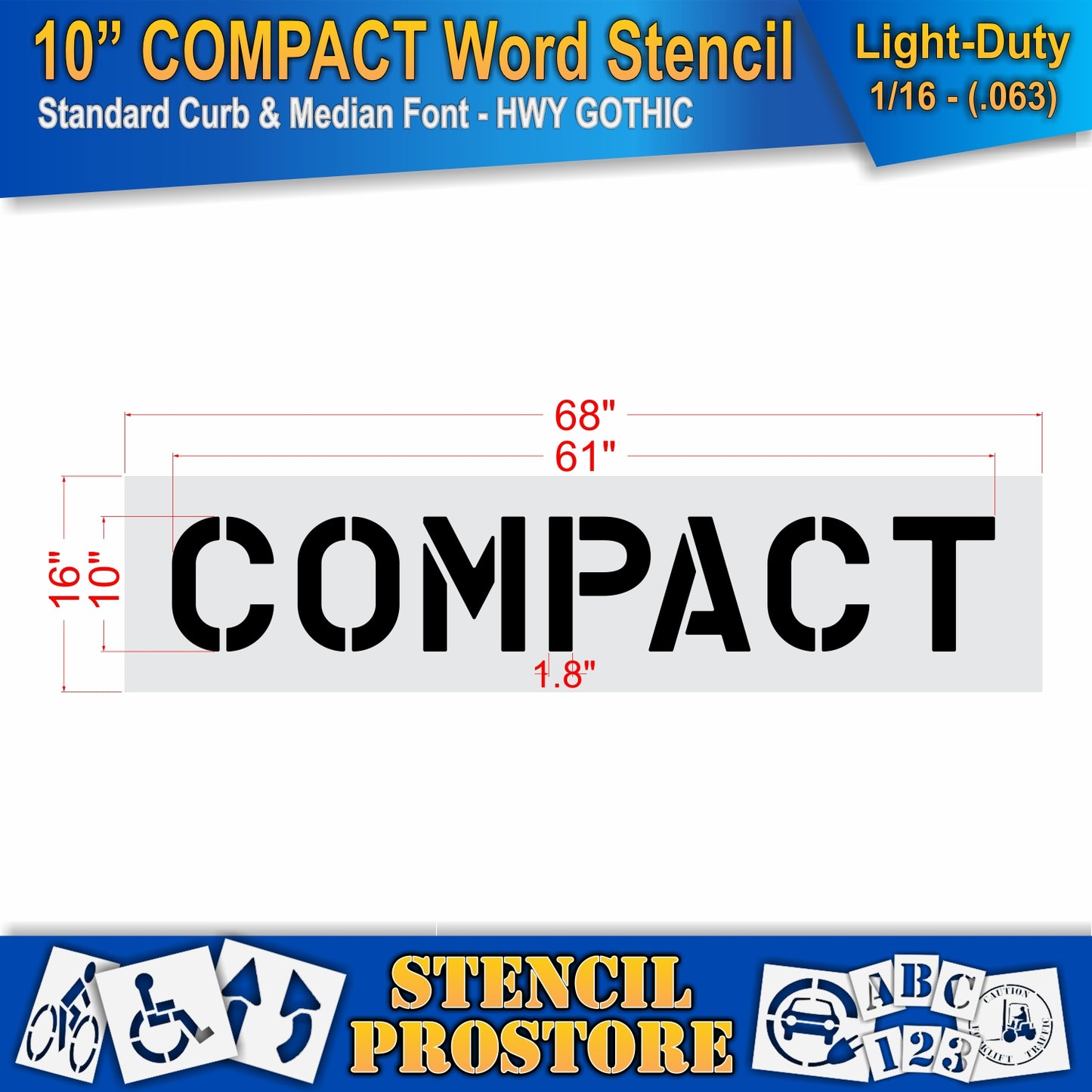 10 Inch COMPACT Wording Stencil – for Parking Lot and Area Labeling Stencil