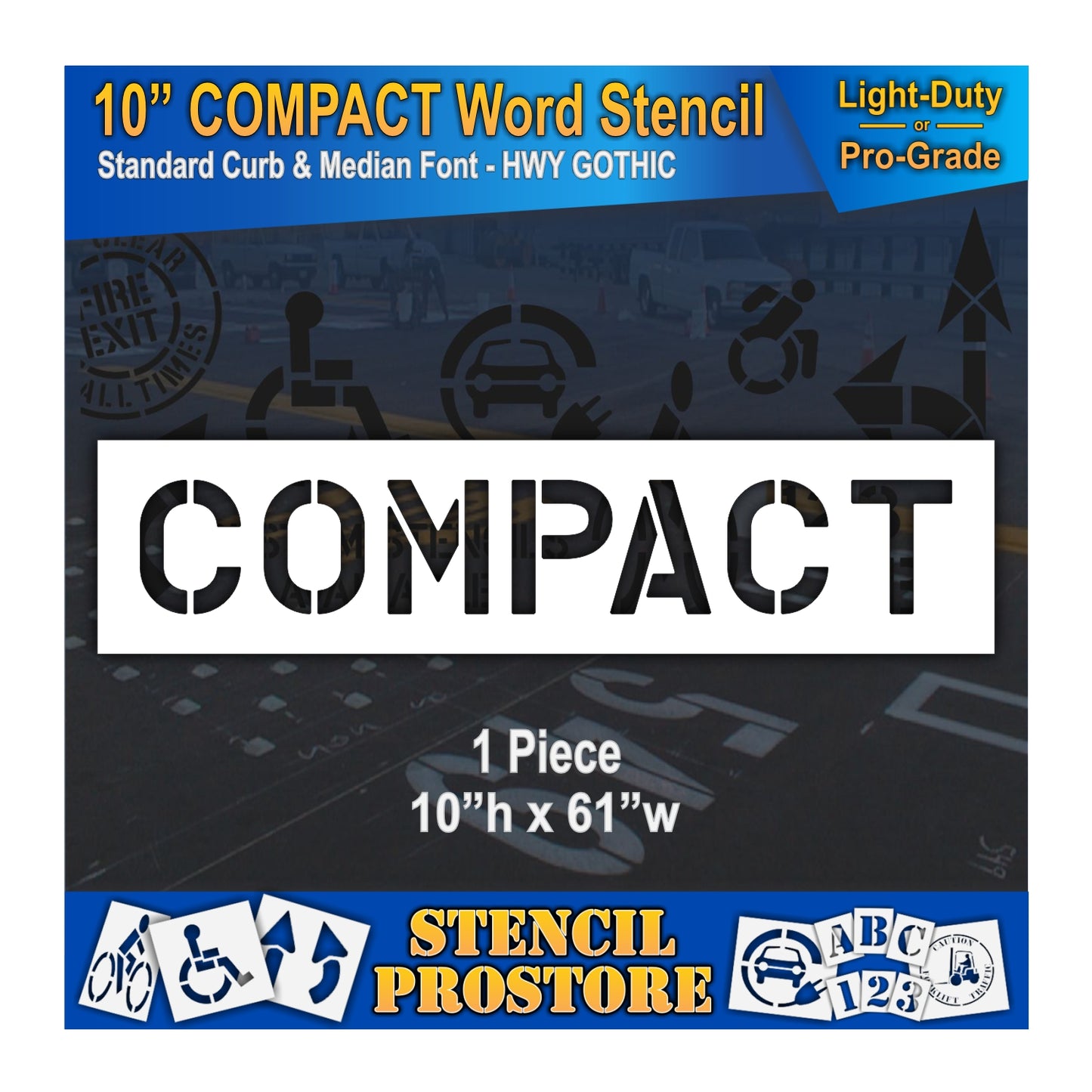 10 Inch COMPACT Wording Stencil – for Parking Lot and Area Labeling Stencil
