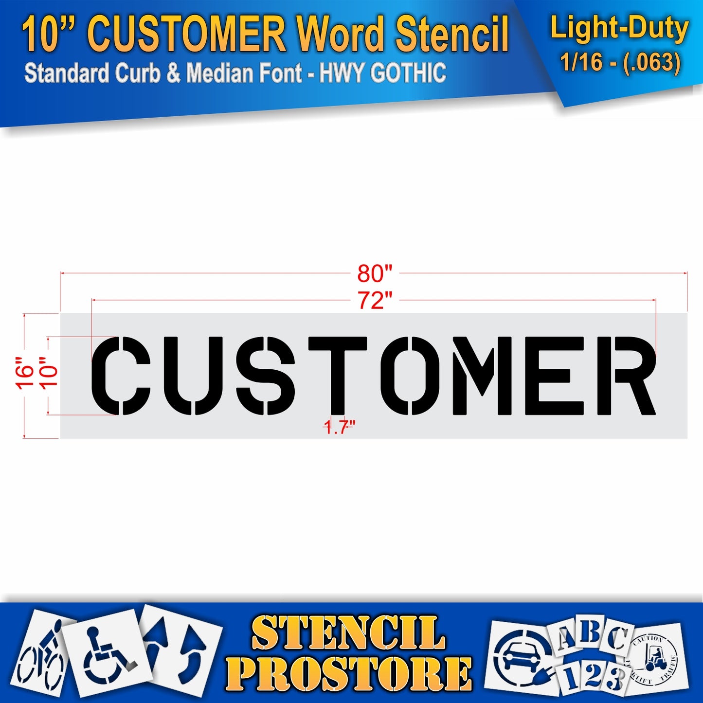 10 Inch CUSTOMER Wording Stencil – for Parking Lot and Area Labeling Stencil