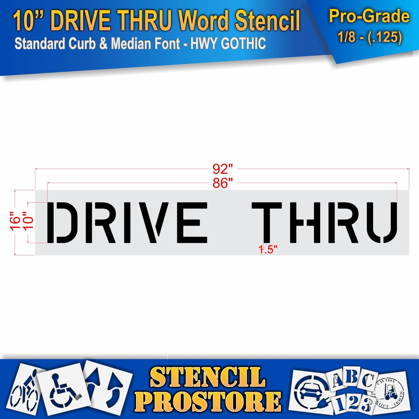10 Inch DRIVE THRU Wording Stencil – for Parking Lot and Area Labeling Stencil