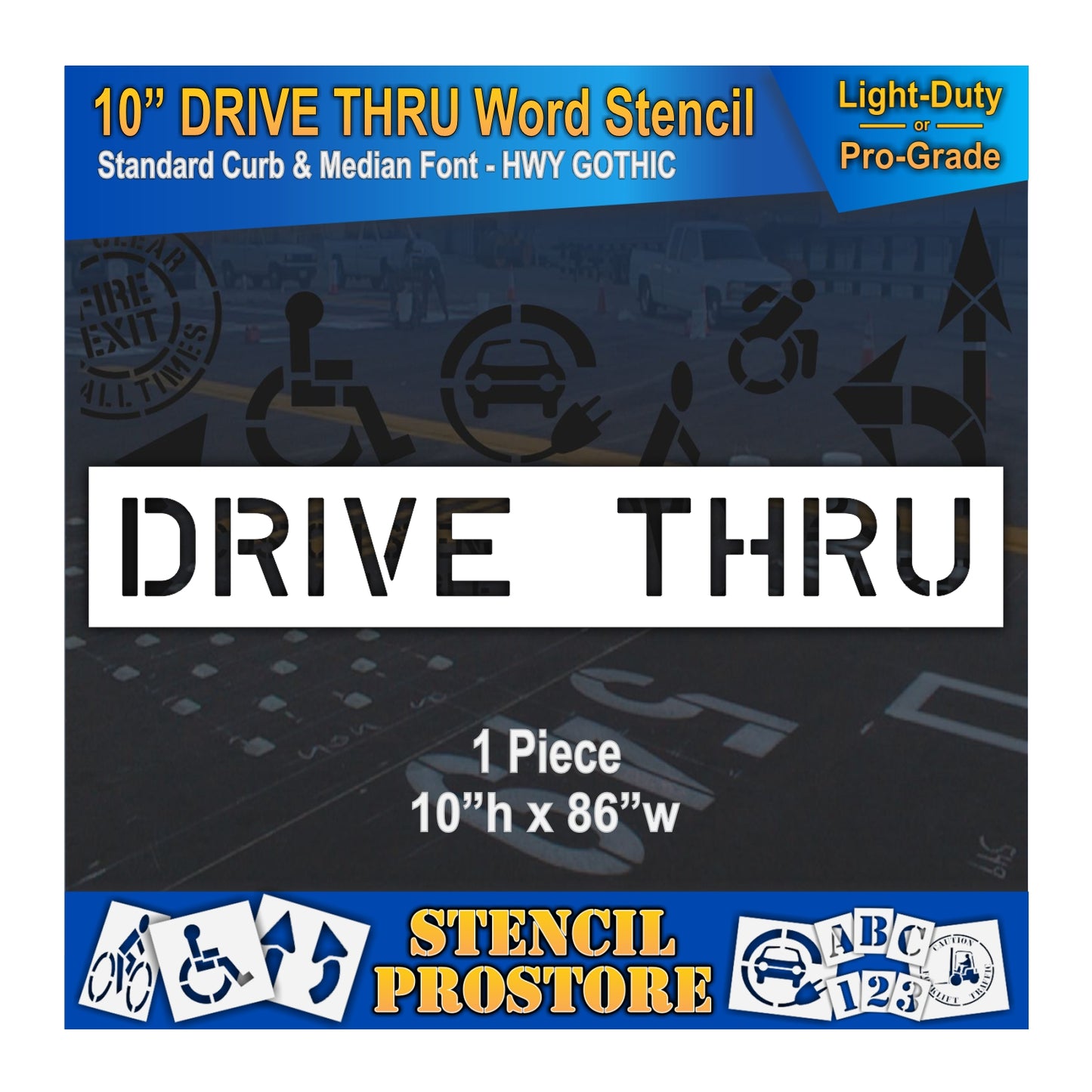 10 Inch DRIVE THRU Wording Stencil – for Parking Lot and Area Labeling Stencil