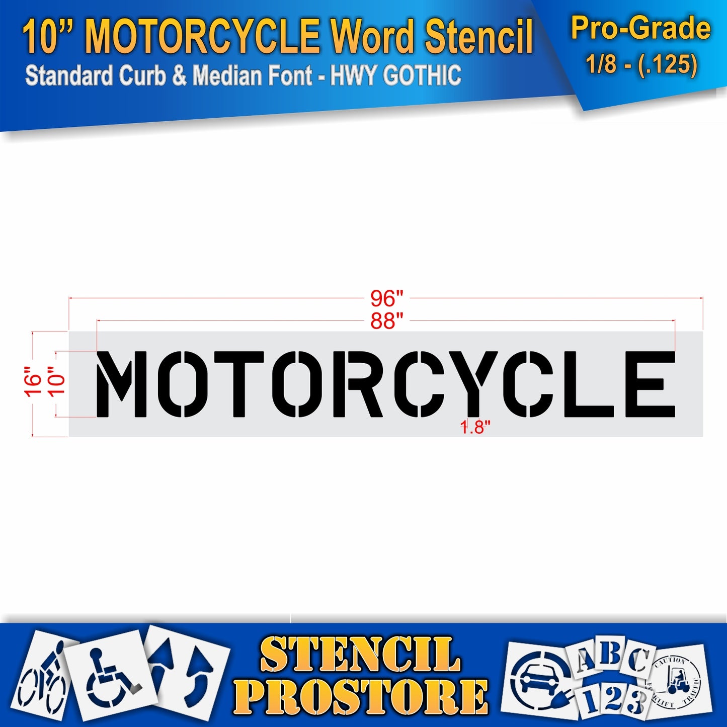 10 Inch MOTORCYCLE Wording Stencil – for Parking Lot and Area Labeling Stencil