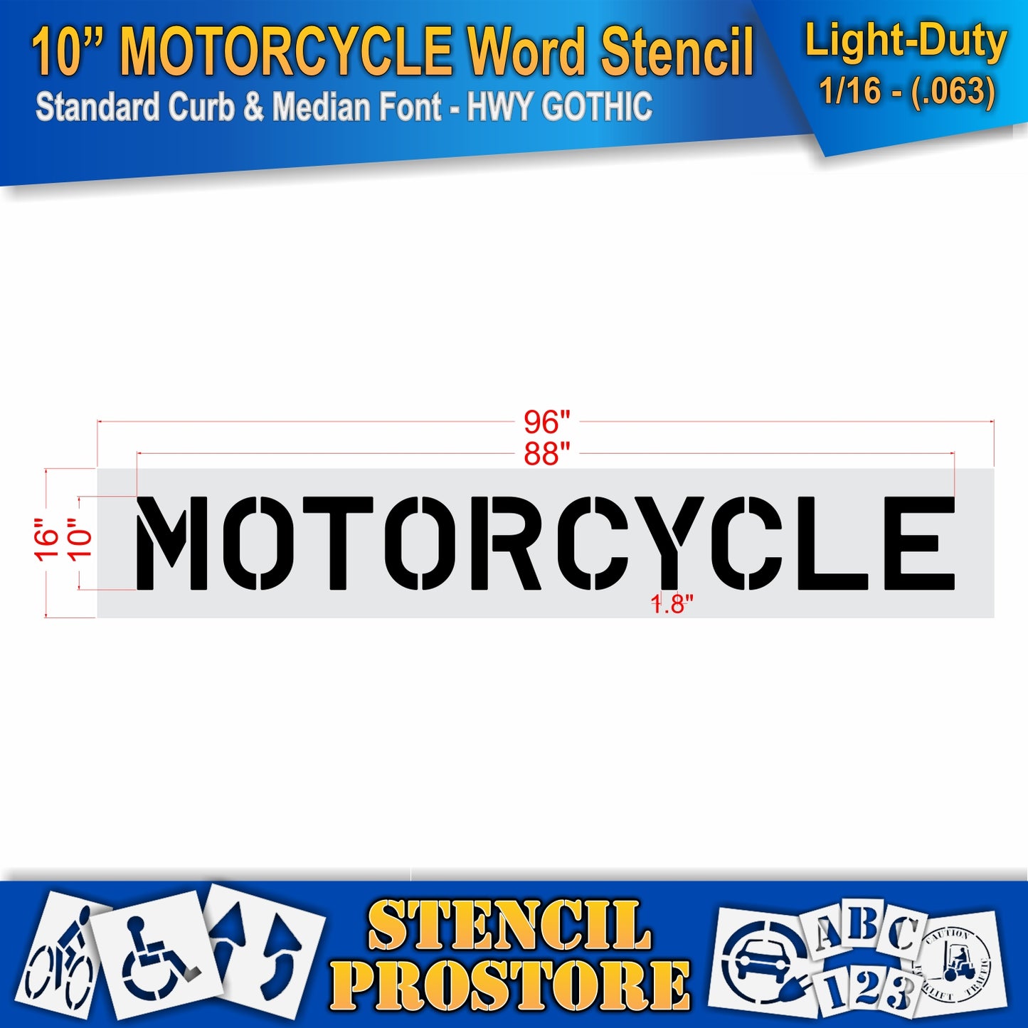 10 Inch MOTORCYCLE Wording Stencil – for Parking Lot and Area Labeling Stencil