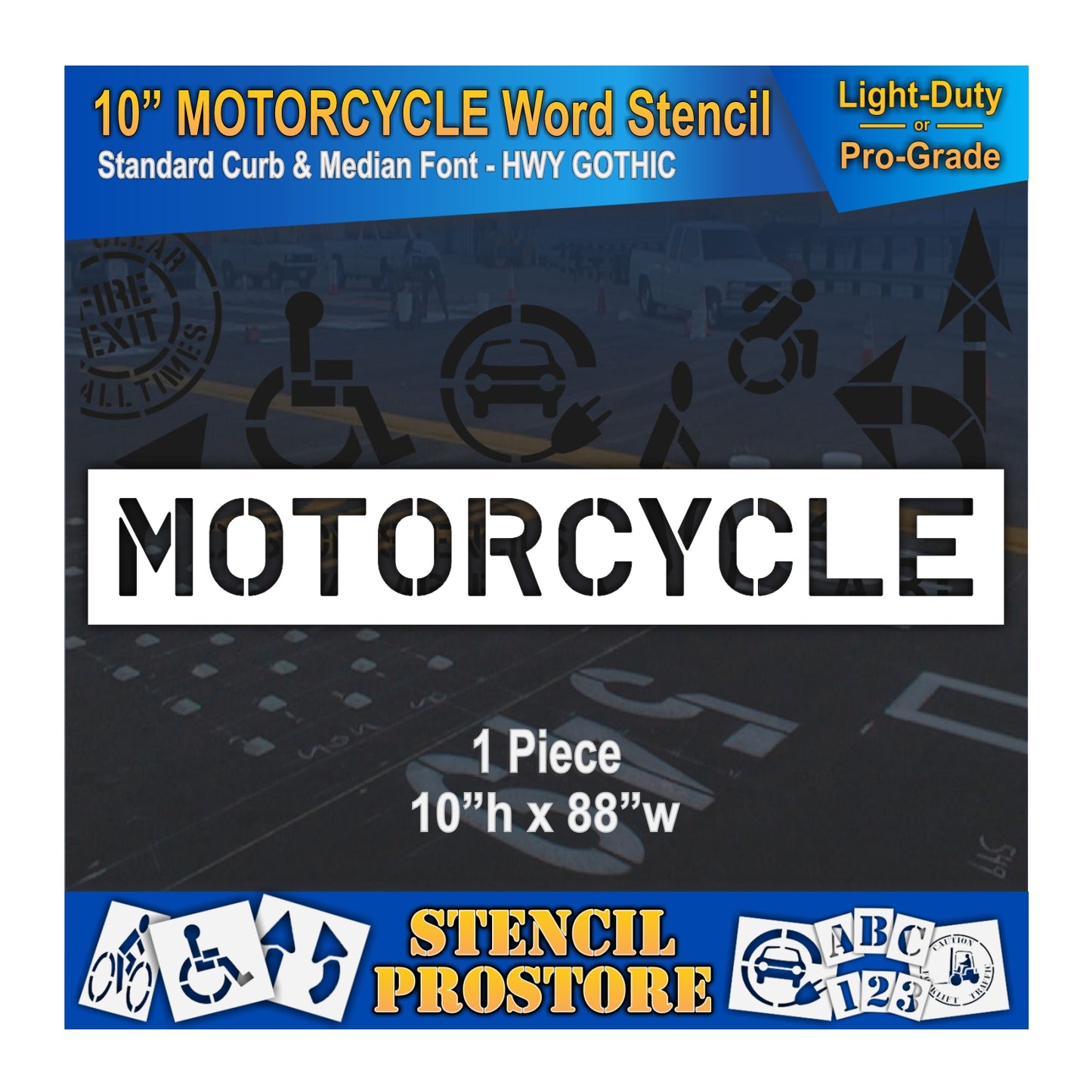 10 Inch MOTORCYCLE Wording Stencil – for Parking Lot and Area Labeling Stencil