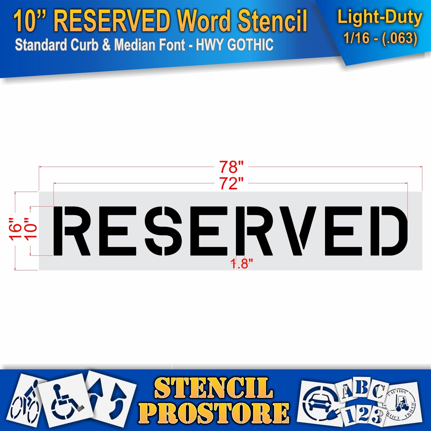 10 Inch RESERVED Wording Stencil – for Parking Lot and Area Labeling Stencil