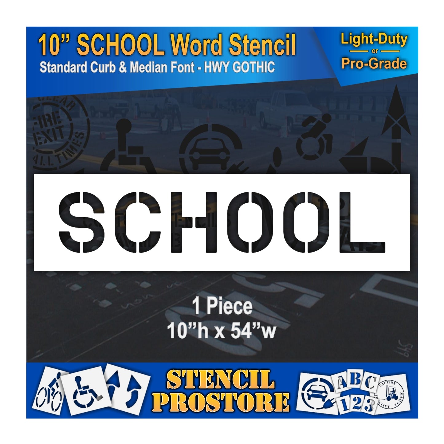 10 Inch SCHOOL Wording Stencil – for Parking Lot and Area Labeling Stencil