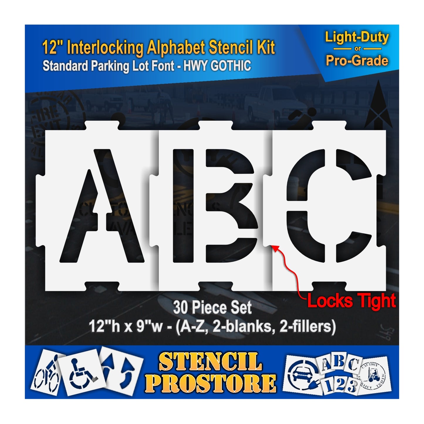 12" Interlocking Alphabet Kit Stencil