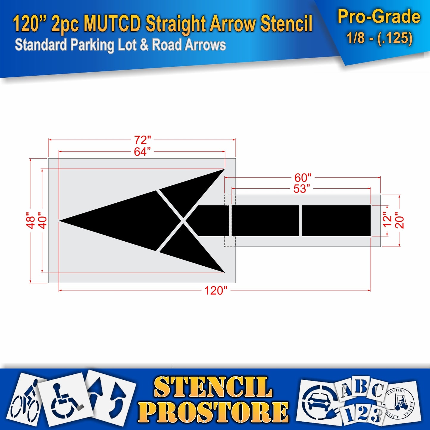 120 Inch 2pc MUTCD Straight Arrow Stencil – Parking Lot and Highway Stencil