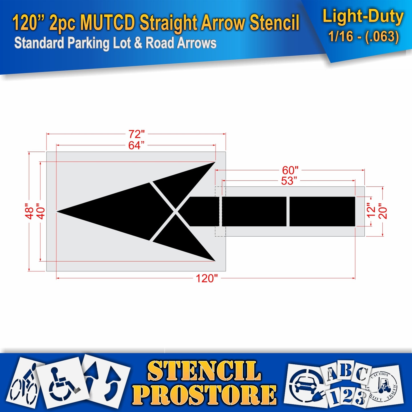 120 Inch 2pc MUTCD Straight Arrow Stencil – Parking Lot and Highway Stencil