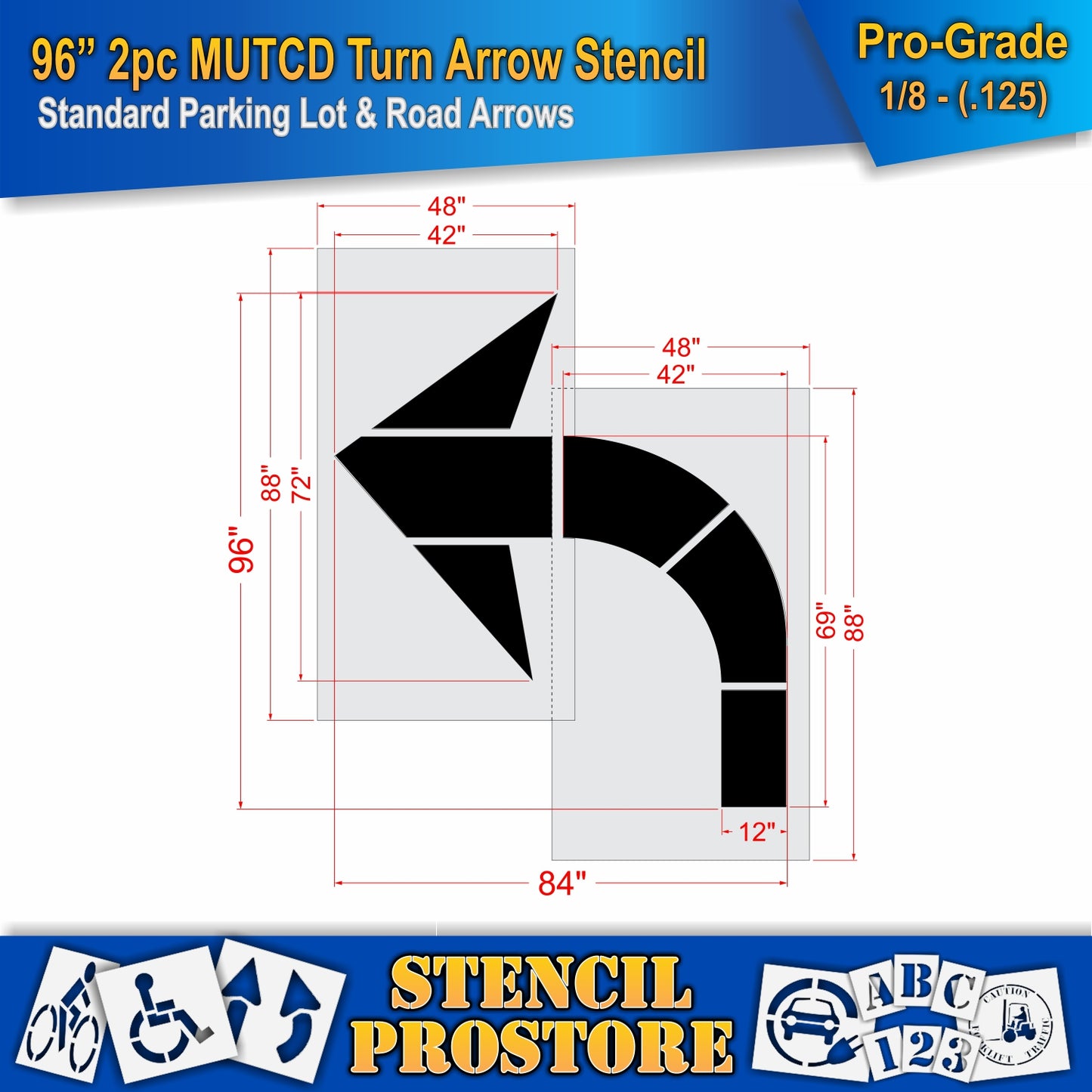 96 Inch 2pc MUTCD Turn Arrow Stencil – Parking Lot and Highway Stencil